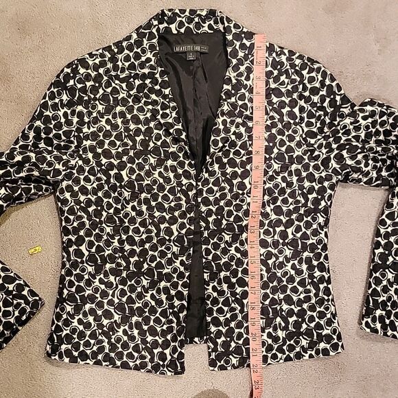 Lafayette 148 black/white print blazer size 6 silk blend - Picture 5 of 8